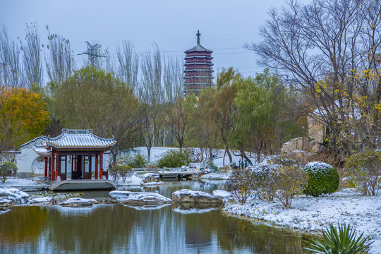 北京园博园岭南园雪景