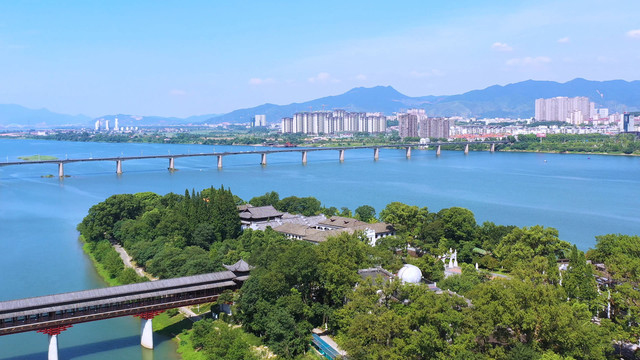 航拍江西吉安白鹭洲书院风景区