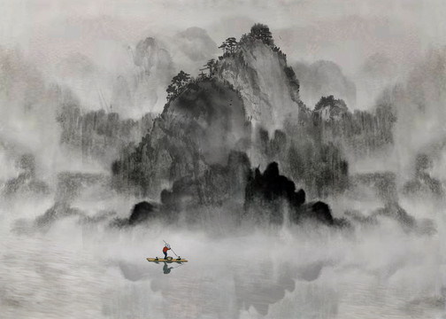 中国山水水墨画新中式黑白意境挂