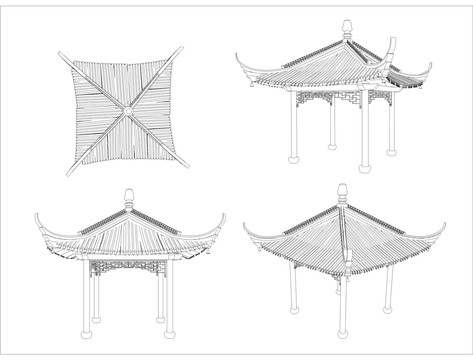 古建园林四方亭子