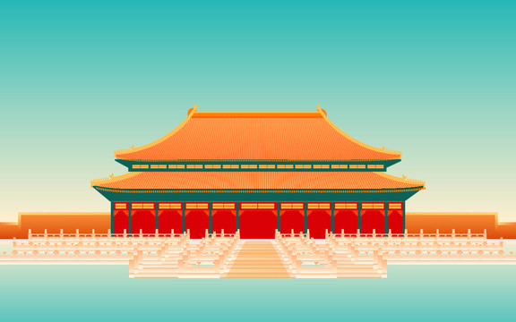 城市建筑国潮中国风故宫背景插画