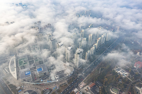 雾霾中的天津时代奥城美景航拍