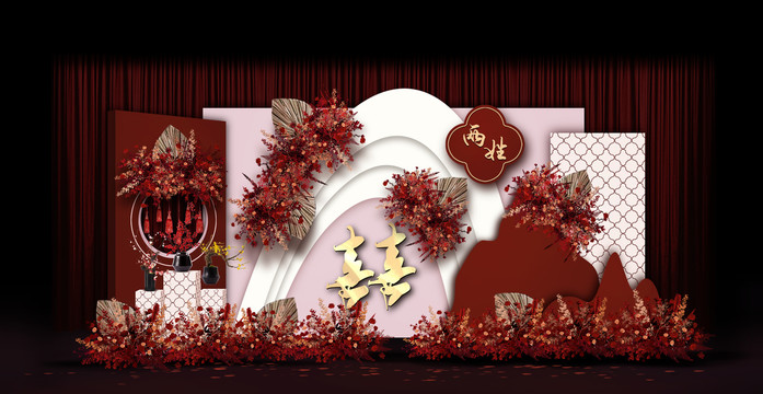新中式合影區(qū)婚禮手繪效果圖