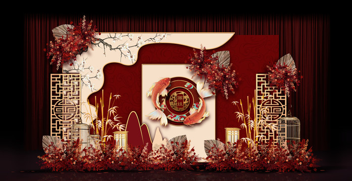 新中式合影區(qū)婚禮手繪效果圖