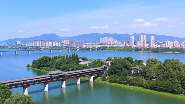 航拍夏天美丽的吉安白鹭洲