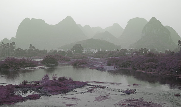 水墨山水河流山