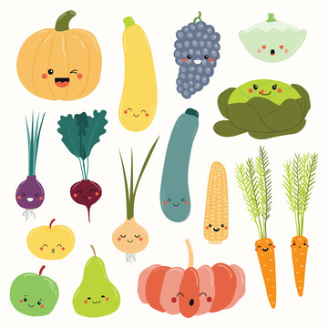 可爱丰富蔬果表情插图