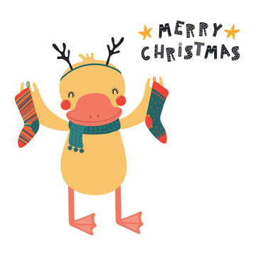 黄色小鸭庆祝圣诞节贺图