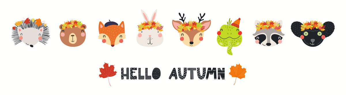 可爱动物迎接秋天插图