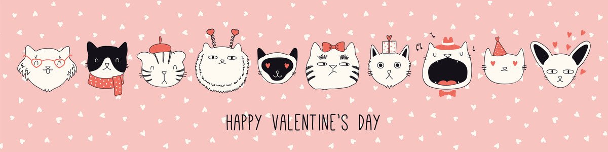 粉红猫咪庆祝情人节插图