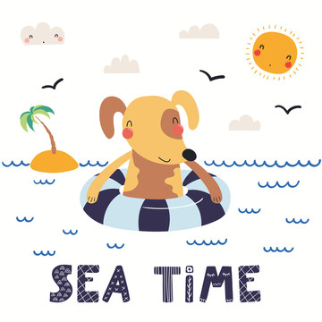 狗狗享受夏日海邊玩水插圖
