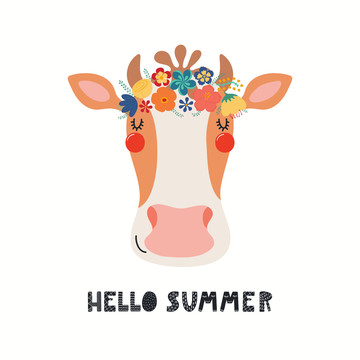 可爱乳牛享受夏日插图