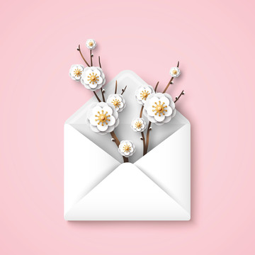 粉底白色花束谢卡三维设计插图