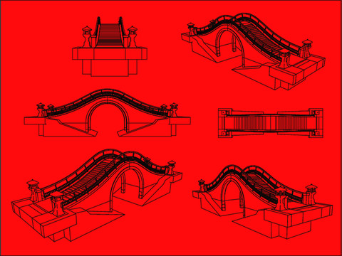 公园拱桥轴立面图