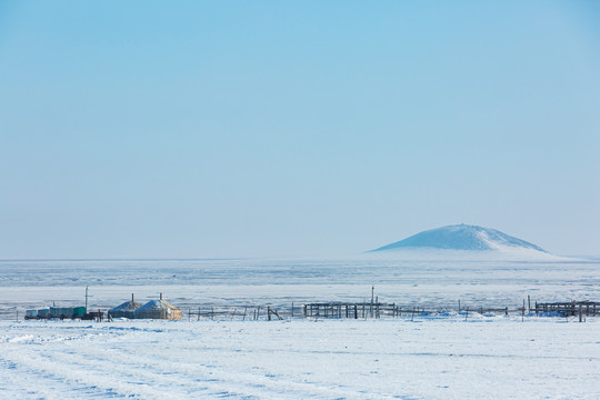 雪原草原蒙古包勒勒车