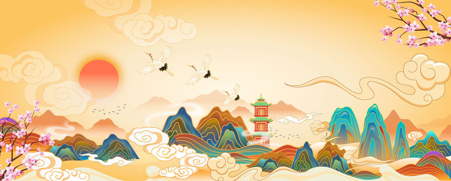 國潮山水插畫