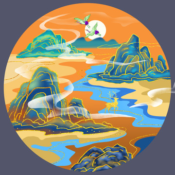 中式國潮山水畫