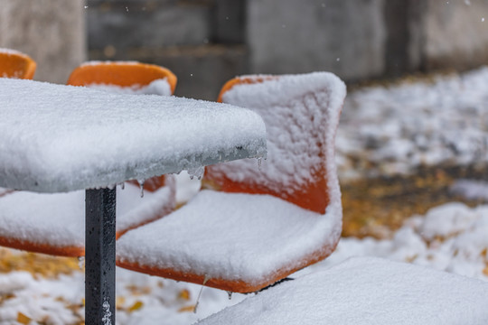 被雪覆盖的凳子