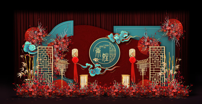 紅藍(lán)婚禮手繪效果圖