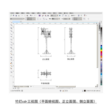 竹灯cdr平面图立面图三视图