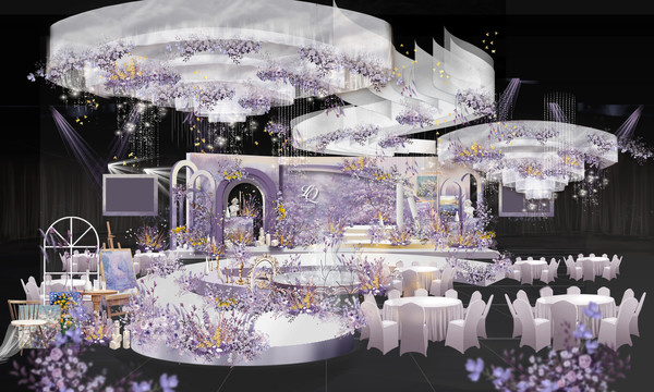 法式浪漫紫色吊顶婚礼效果图