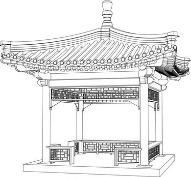 明清建筑四方亭侧面图