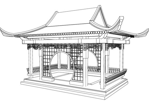 高端小区凉亭侧面图