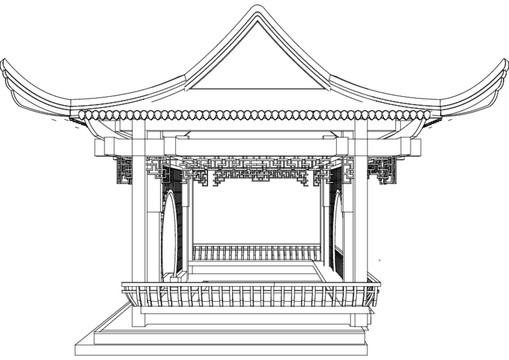 新中式凉亭侧面图