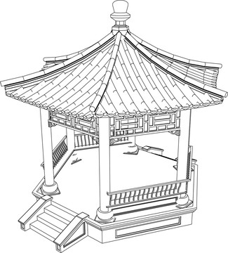 个园六角方亭鸟瞰图