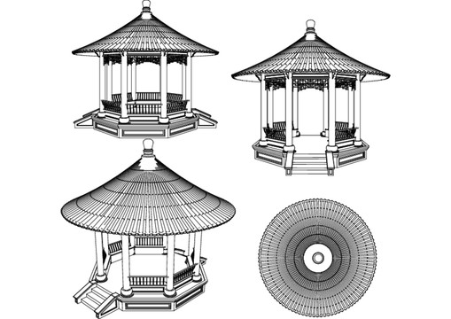 圆亭立面图线稿
