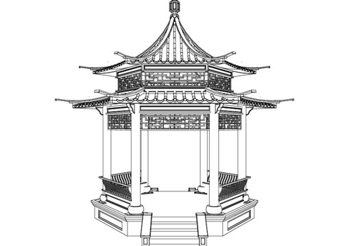 重檐六角亭正立面图