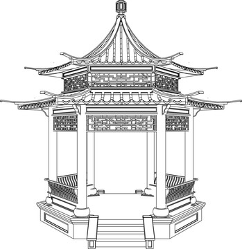 单层重檐攒尖六角亭