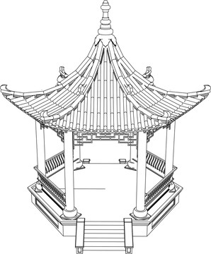 攢尖六角亭正立面