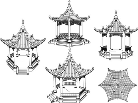 攒尖六角亭图库