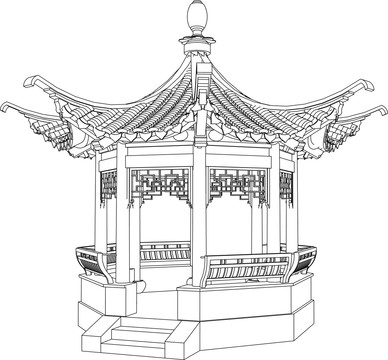 CAD六角亭側面圖
