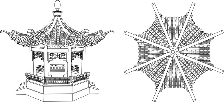 单层八角亭图库