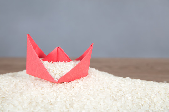 成熟的大米和纸船