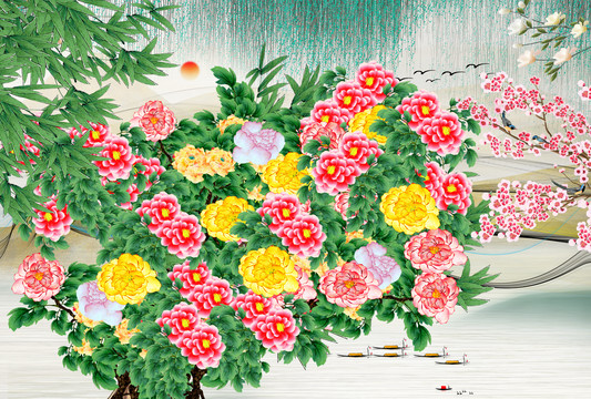 牡丹背景墻