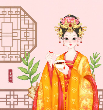 紅糖姜茶包裝插畫