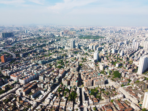 中国汕头市旧城区建筑航拍