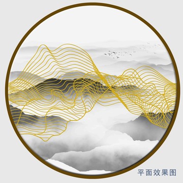 线条水墨山水画