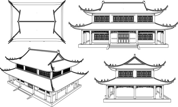 廡殿頂大殿三視圖