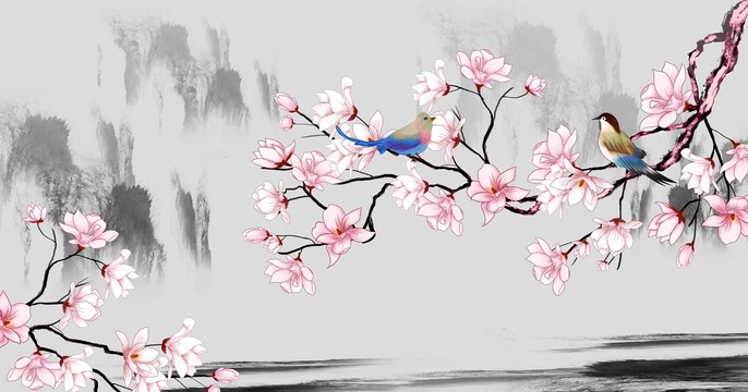 山水花鸟壁画