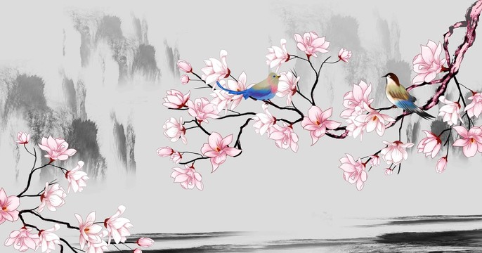 山水花鳥壁畫