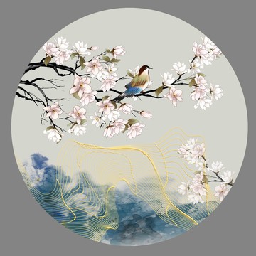 手繪玉蘭花鳥