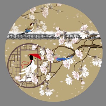 工筆玉蘭花鳥(niǎo)