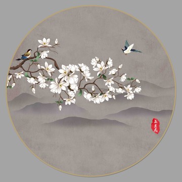 圓形新中式花鳥圖