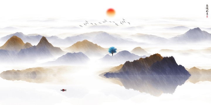 中式水墨山水畫