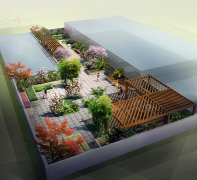 屋頂花園小游園廊架效果圖