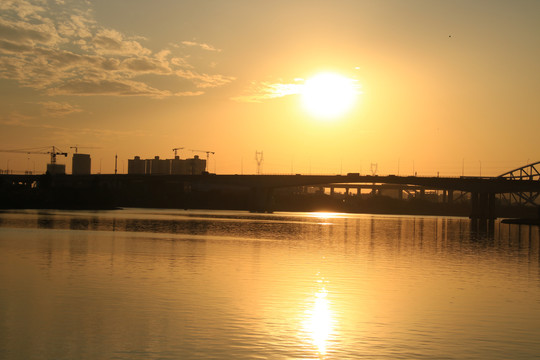 黄昏夕阳河景